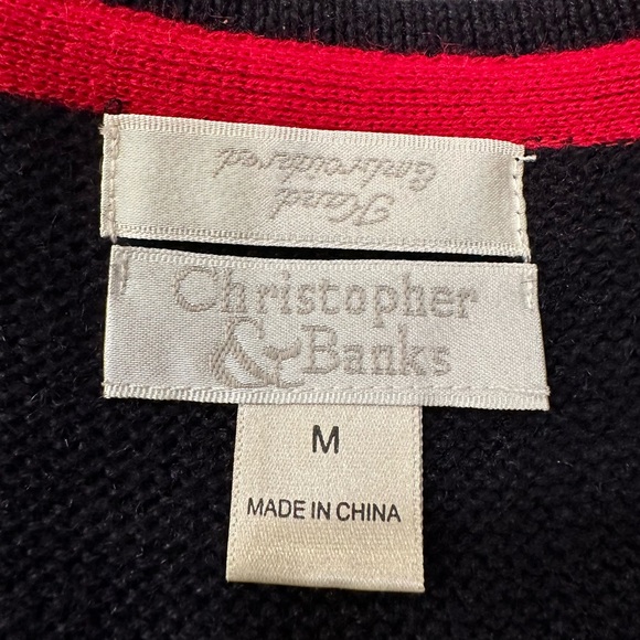 🎄VTG Christopher & Banks Hand Embroidered Christmas Knit Sweater Vest Size Med - Picture 12 of 16